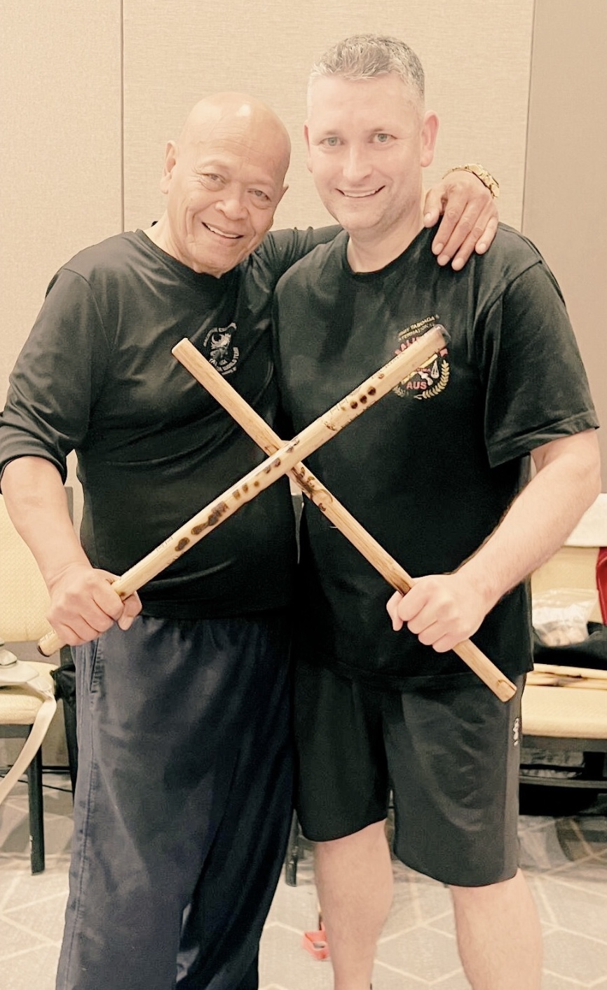 Sensei Ross McDonald and Grandmaster Bobby Taboada (left). Traditional Goju Ryū Karate, Gōjū Kensha, Jan Juc Torquay, Surf Coast. Sensei Ross is a co-founder and instructor of Balintawak Arnis Cuentada at Tanden Martial Arts.
