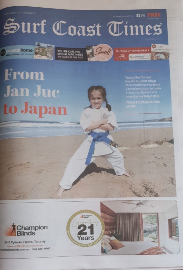 Alaya McDonald of Tanden Martial Arts makes the ‘Surf Coast Times’  front page